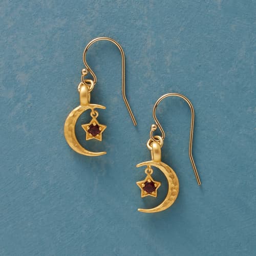 Gold Plate Moon&#39;s Embrace Birthstone Earrings View 1