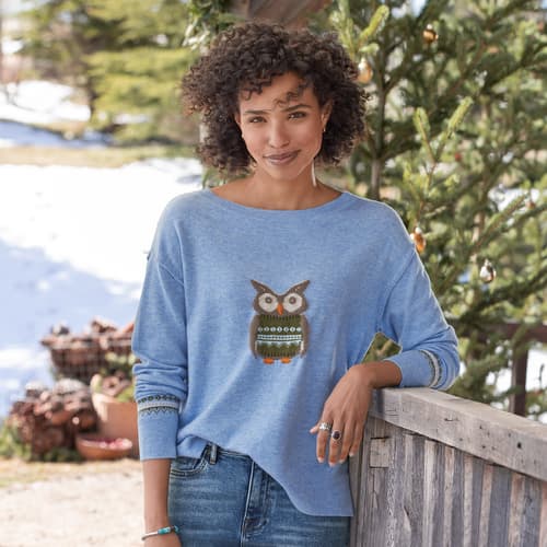 Wise Owl Sweater - Petites View 5CORNFLOWER