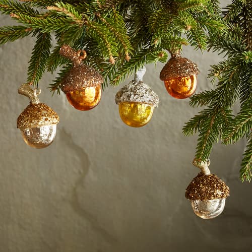 Adorned Acorn Ornaments, Set Of 5 View 1