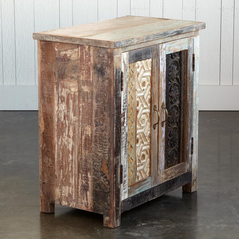 CARVED WOOD BLOCK CABINET view 2