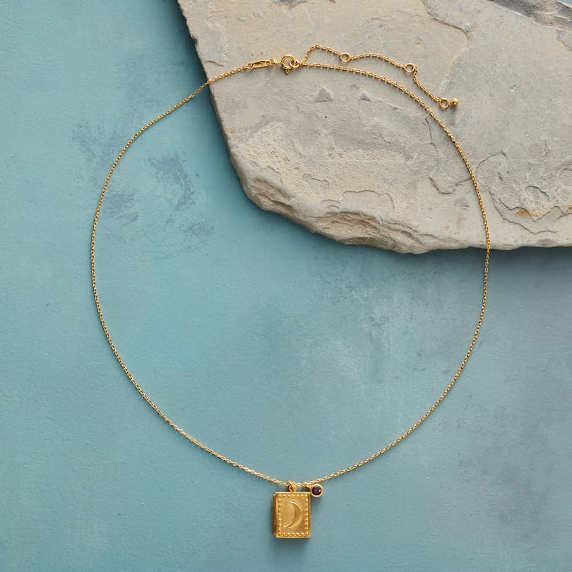Birthstone Locket Necklace, Gold View 2