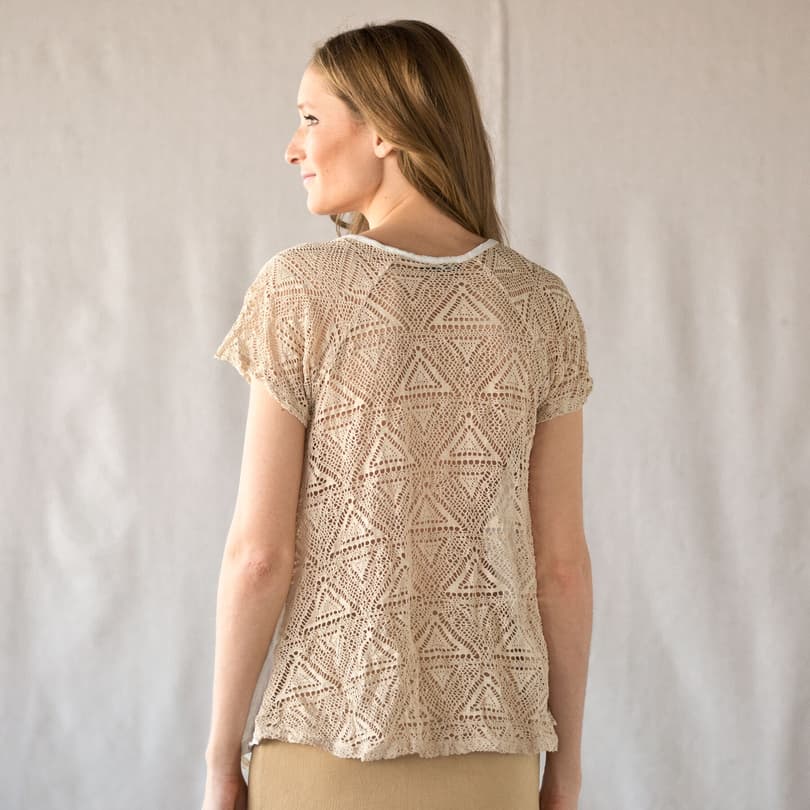 BLUSHING LACE BACK TEE view 1