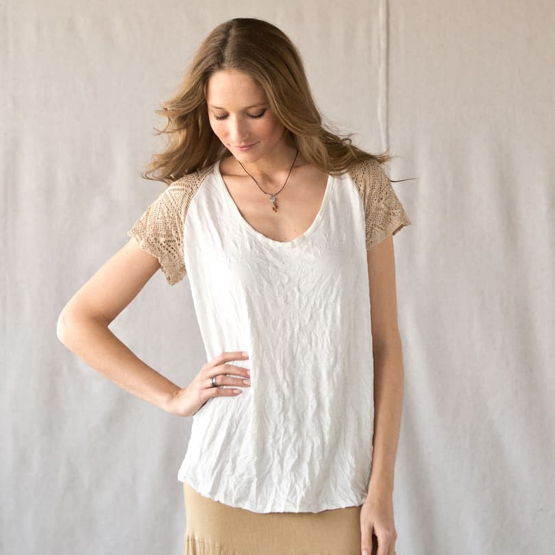 BLUSHING LACE BACK TEE view 1 IVORY