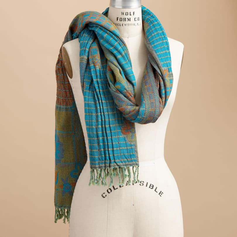 WOOL JACQUARD SCARF view 1 TURQUOISE