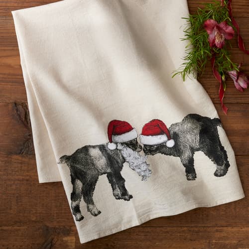 Santa Goats Tea Towel