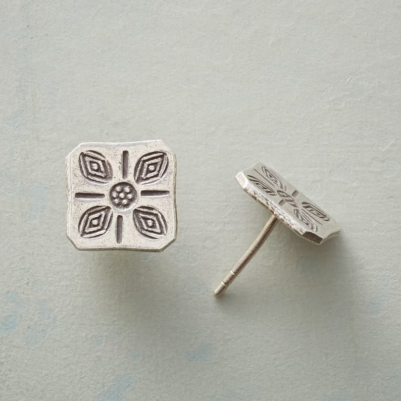 STAMPED SQUARE EARRINGS view 1