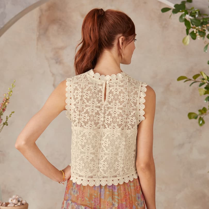 Graphic Lace Sleeveless Top View 2