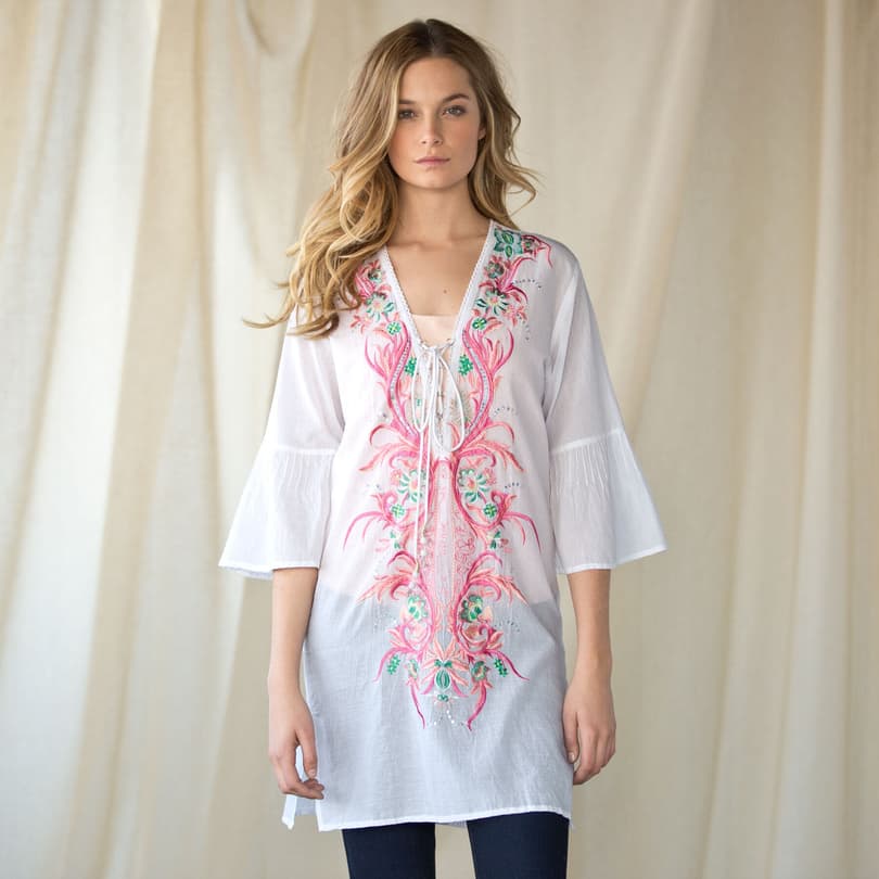 FLOURISHES AND FLOWERS TUNIC view 1 WHITE