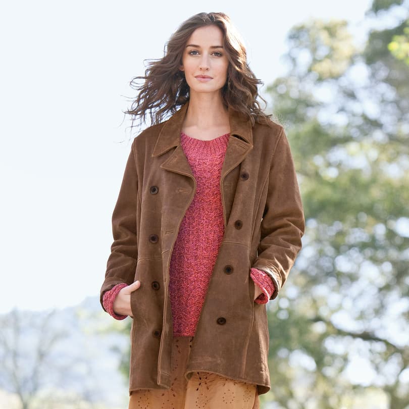 WEATHERED LEATHER PEACOAT - PETITES view 1
