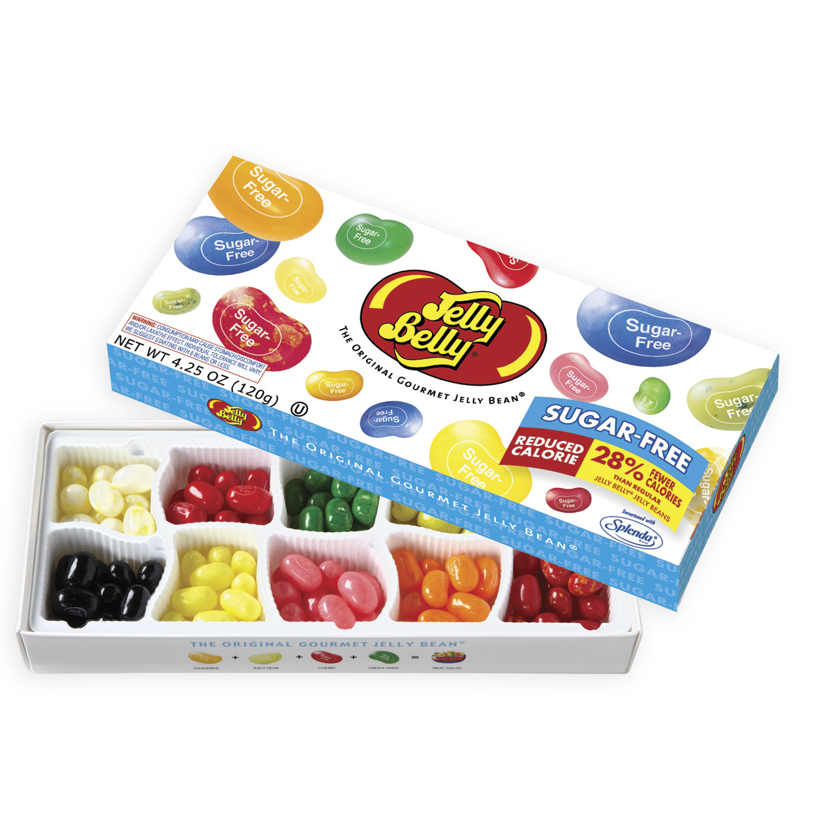 Jelly Belly Sugar-Free jelly beans gift box. 10 flavors like Buttered Popcorn; Sizzling Cinnamon; Very Cherry and more.