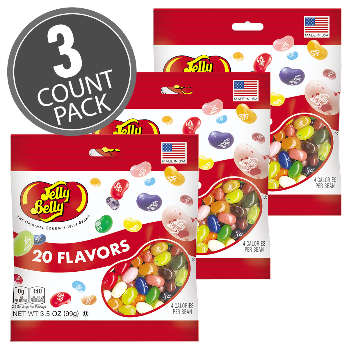 Jelly Belly Assorted jelly beans in 3.5 oz bags. 20 assorted fruit flavors. Great candy for a party; gifts or giveaways.