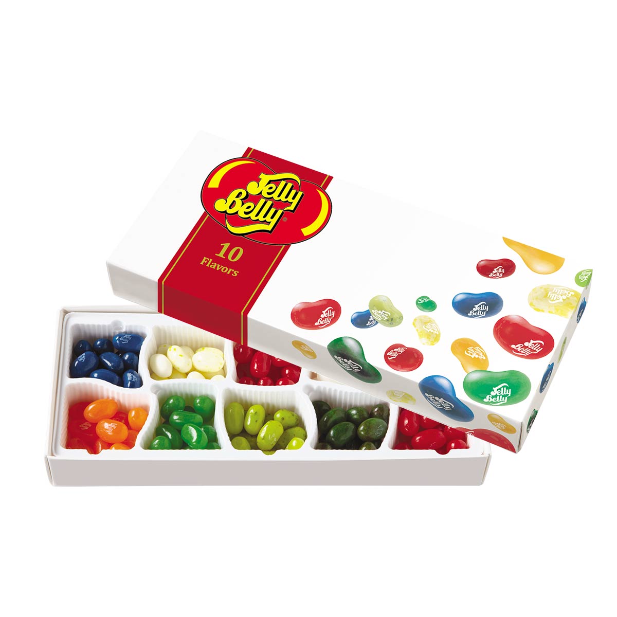 Jelly Belly 10-Flavor Gift Box. Assorted flavors like Buttered Popcorn; Very Cherry and more. Great present for candy fans.