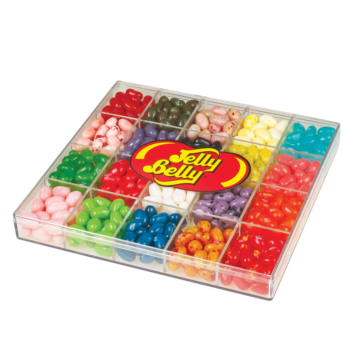 Sweet greetings come in a marvelous collection of 20 flavors of Jelly  Belly jelly beans; each flavor nestled in its own pocket. Very Cherry;  Juicy Pear; and Cotton Candy are among the dazzling flavors. Find fun and tasty ways to  combine flavors to make your own taste sensations!
