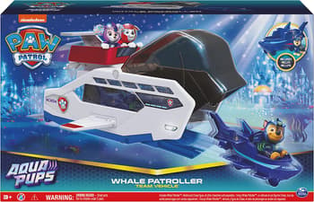 Paw Patrol Aqua Pups Whale Patroller Team Vehicle with Chase Figure and  Vehicle Launcher