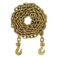 25' Transport Binder Safety Chain with 2 Clevis Hooks (18,800 lbs, Yellow Zinc)