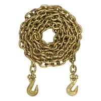 20' Transport Binder Safety Chain with 2 Clevis Hooks (18,800 lbs, Yellow Zinc)