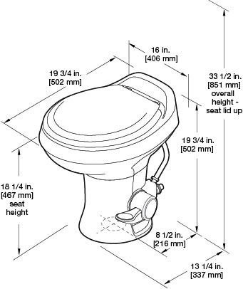 Dometic RV 300 Series 18 Inch Lightweight Toilet Full Size Seat Triple Jet Rinse 