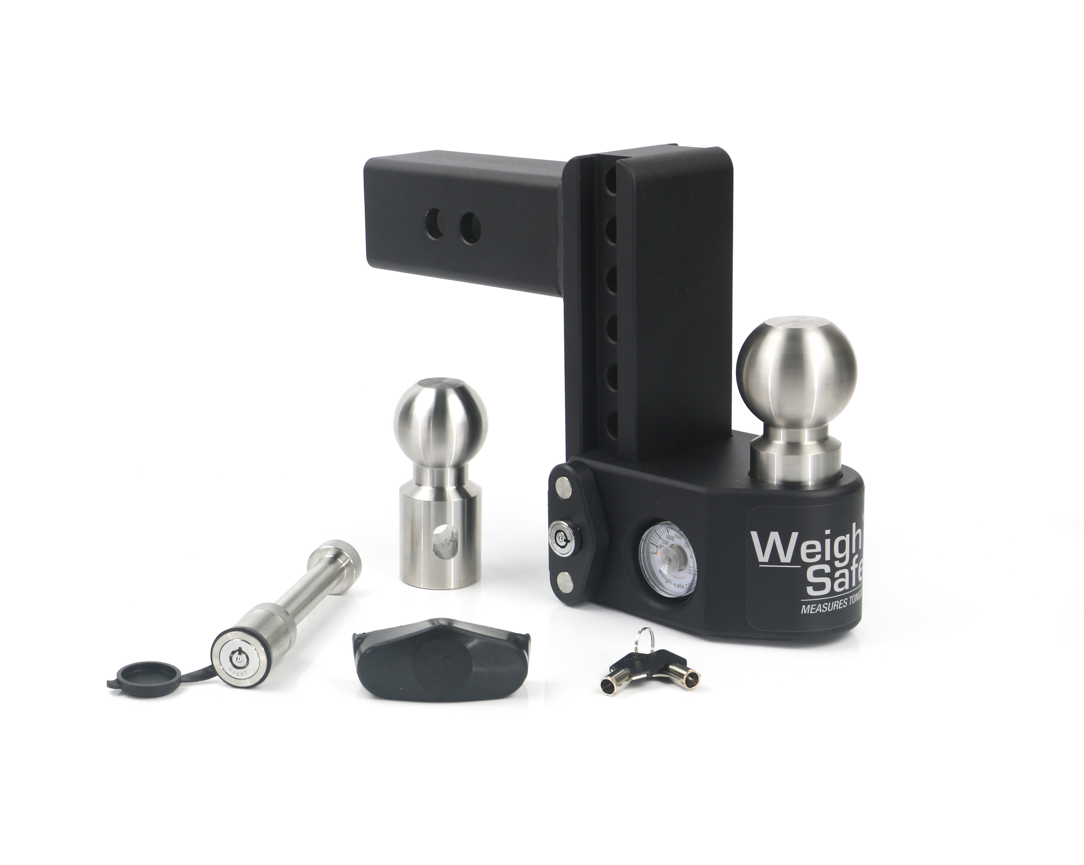 Weigh Safe SWS6-2.5 Ball Mount with 6 Drop 2.5 Shank/Shaft 12,500 GTW Adjustable Trailer Hitch Built-in Hydraulic Scale Stainless Steel Balls Black Powder Coated Steel & Lifetime Gauge Warranty 