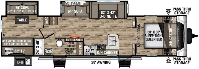 38' 2021 Venture RV Sporttrek 332VBH w/2 Slides - Bunk House Floorplan