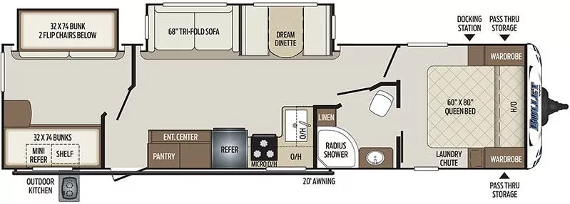 38' 2020 Keystone Bullet Ultra Lite 331BHS w/2 Slides - Bunk House Floorplan