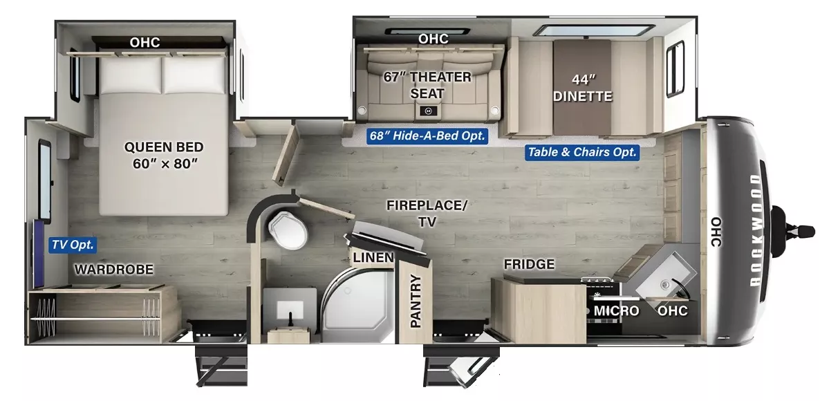 29' 2020 Forest River Rockwood 2608BS w/2 Slides Floorplan
