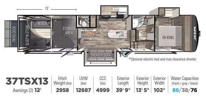 42' 2022 Forest River Xlr Boost 37TSX13 w/3 Slides - Toy Hauler Floorplan