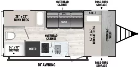 21' 2025 Forest River Viking 3k 17BH - Bunk House Floorplan