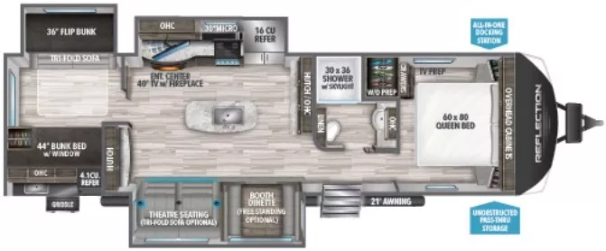 37' 2023 Grand Design Reflection 312BHS w/3 Slides - Bunk House Floorplan