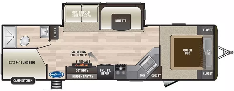 33' 2019 Keystone Hideout Luxury 29DFS w/Slide - Bunk House Floorplan