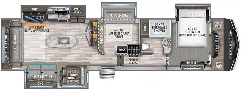 42' 2021 Grand Design Reflection 367BHS w/4 Slides - Bunk House Floorplan