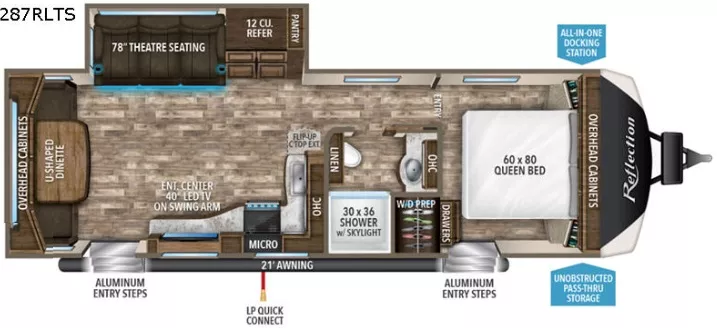 32' 2019 Grand Design Reflection 287RLTS w/Slide Floorplan