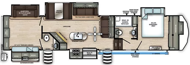 42' 2021 Forest River Sandpiper 384QBOK w/5 Slides - Bunk House Floorplan