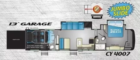 44' 2019 Heartland Cyclone Hd 4007 w/3 Slides & Generator  - Toy Hauler Floorplan