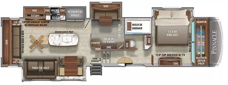 42' 2021 Jayco Pinnacle 37MDQS w/4 Slides & Generator Floorplan