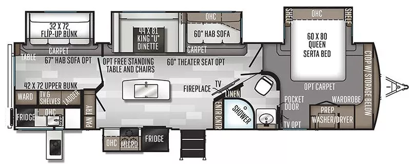 36' 2020 Forest River Flagstaff Classic 832BHKS w/4 Slides - Bunk House Floorplan