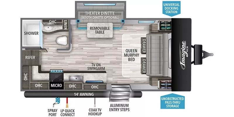 21' 2021 Grand Design Imagine Xls 17MKE w/Slide Floorplan