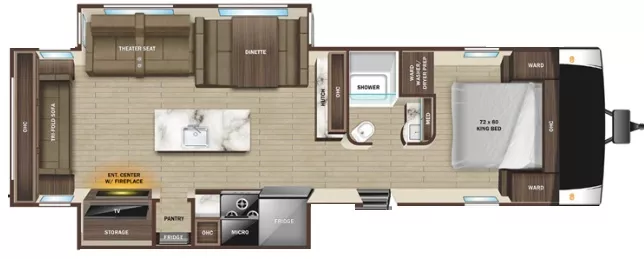 34' 2018 Highland RV Light 275RLS w/2 Slides Floorplan