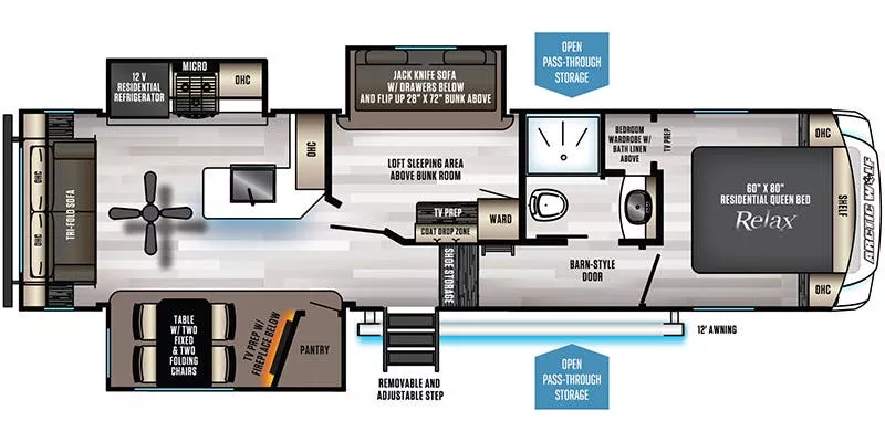 34' 2021 Forest River Arctic Wolf 298LB w/3 Slides Floorplan