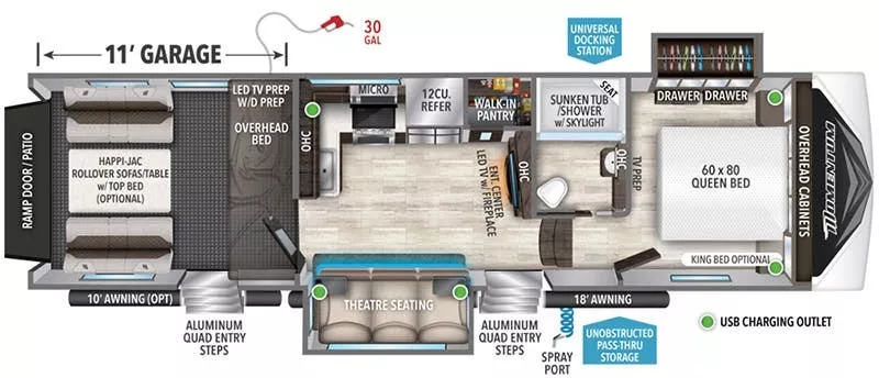 38' 2021 Grand Design Momentum 328 G w/2 Slides & Generator  - Toy Hauler Floorplan