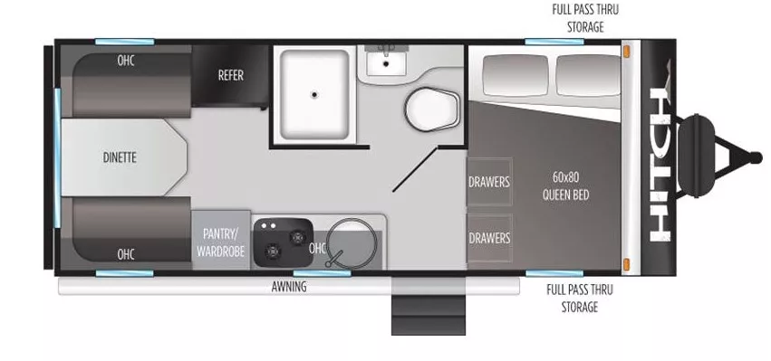 22' 2022 Cruiser RV Hitch 16RD Floorplan