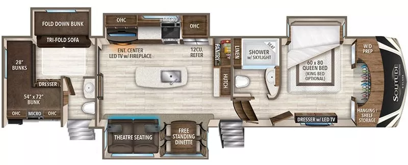 40' 2019 Grand Design Solitude S-Class 3740BH w/4 Slides - Bunk House Floorplan