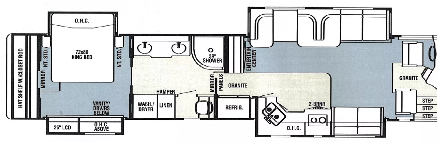 45' 2007 Travel Supreme Select Limited 45DL14 600hp Cummins w/4 Slides Floorplan