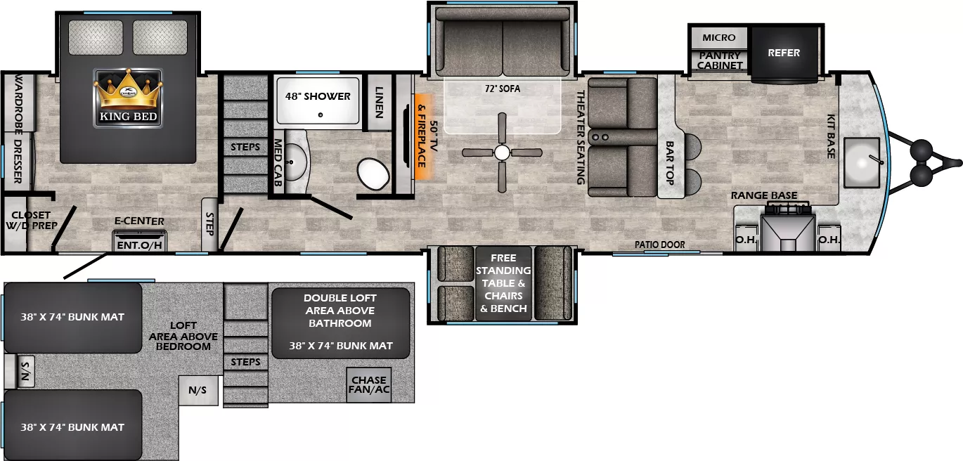 38' 2024 Crossroads Hampton 388FKL w/4 Slides Floorplan