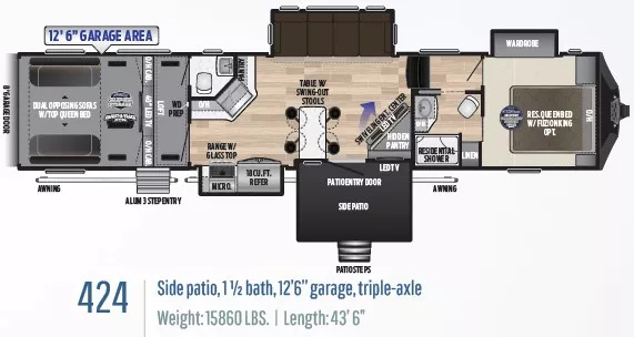 43' 2019 Keystone Fuzion 424 w/3 Slides & Generator  - Toy Hauler Floorplan