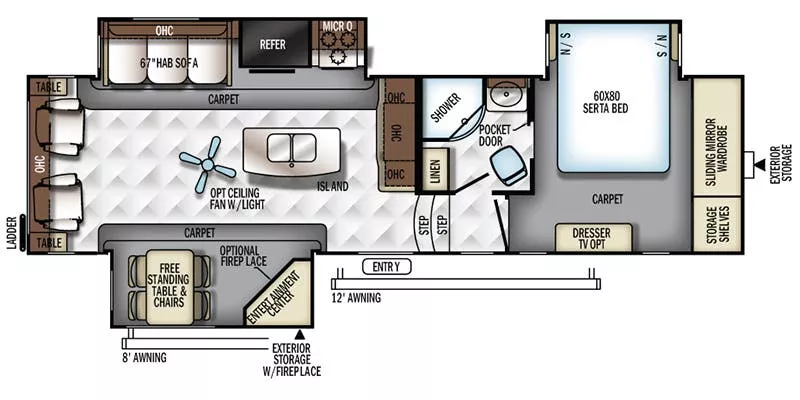 33' 2017 Rockwood Signature Ultra Lite 8299BS w/3 Slides Floorplan