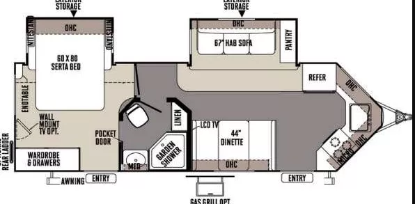 29' 2015 Forest River Rockwood Windjammer 2618W w/2 Slides Floorplan