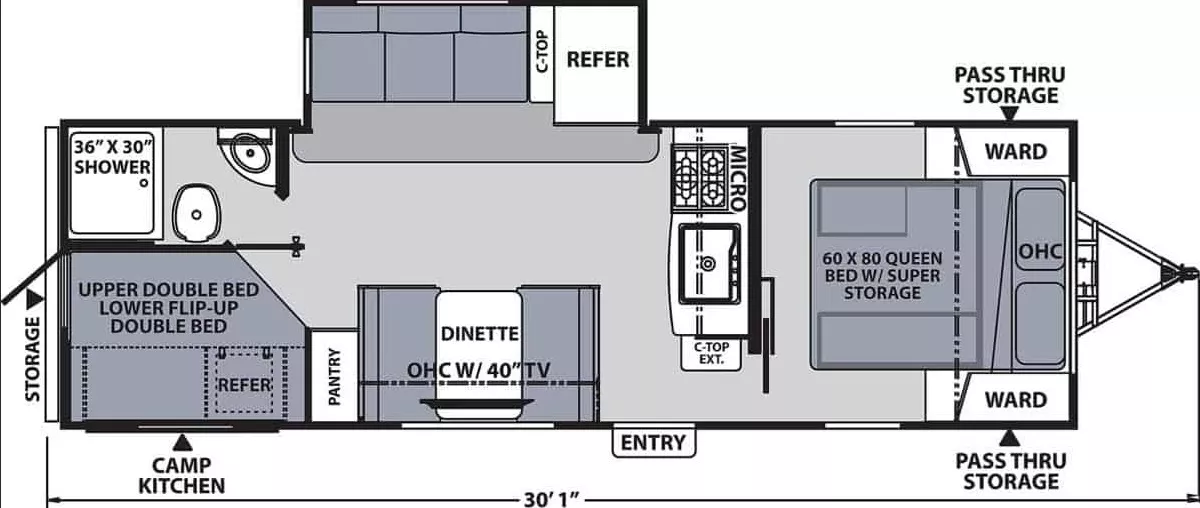 30' 2022 Forest River Coachmen Apex Ultra Lite 256BHS w/Slide - Bunk House Floorplan