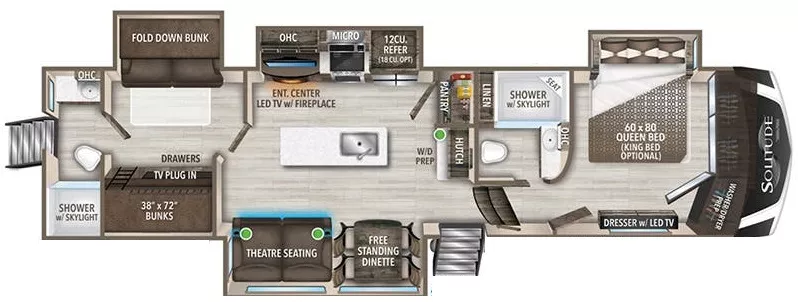 40' 2023 Grand Design Solitude S-Class 3950BH w/4 Slides - Bunk House Floorplan