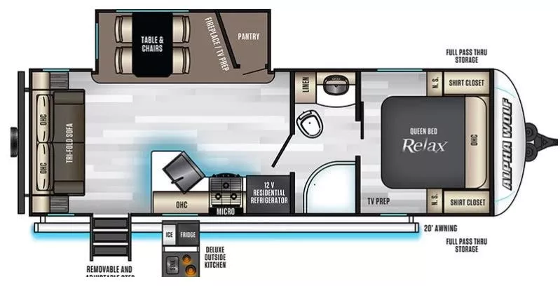 29' 2021 Forest River Cherokee Alpha Wolf 23RD-L w/Slide Floorplan