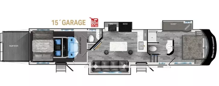 44' 2022 Heartland Road Warrior 414 w/3 Slides & Generator  - Toy Hauler - Bunk House Floorplan
